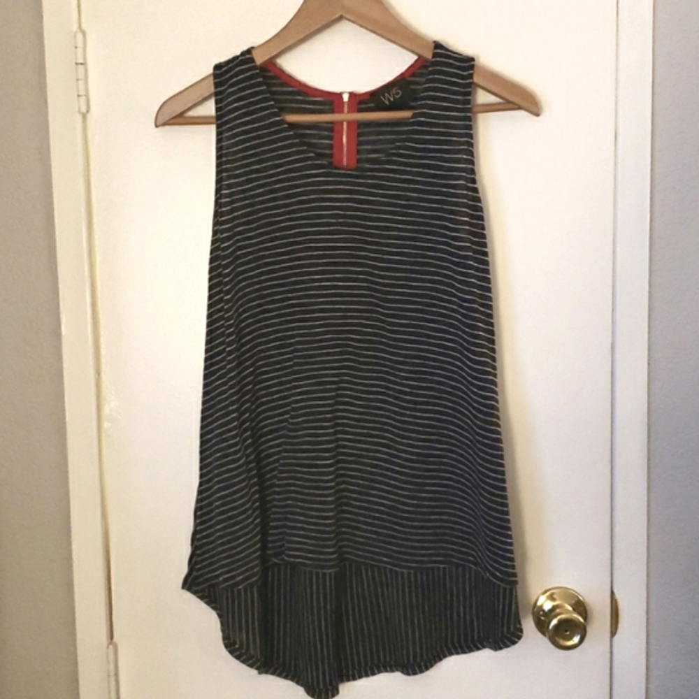 Anthropologie W5 medium navy striped sleeveless top with accent zipper
